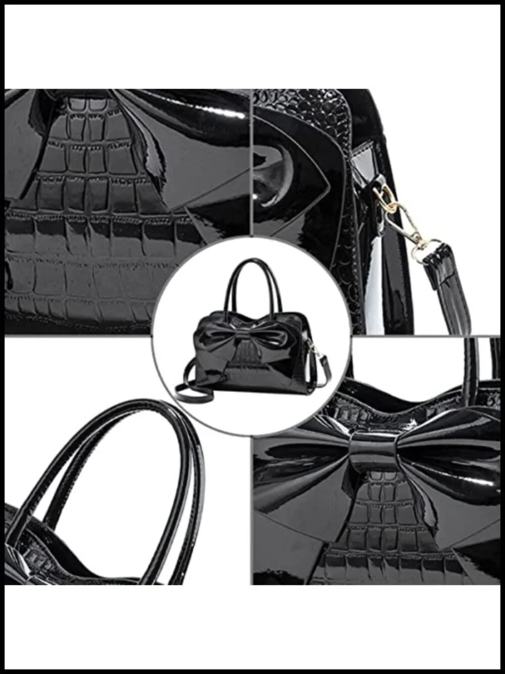 Shiny Patent Leather Bowknot Satchel Handbag Tote Top-Handle Purse